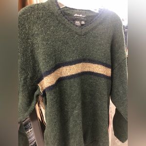 Eddie Bauer sweater size med green with a beige and blue stripe